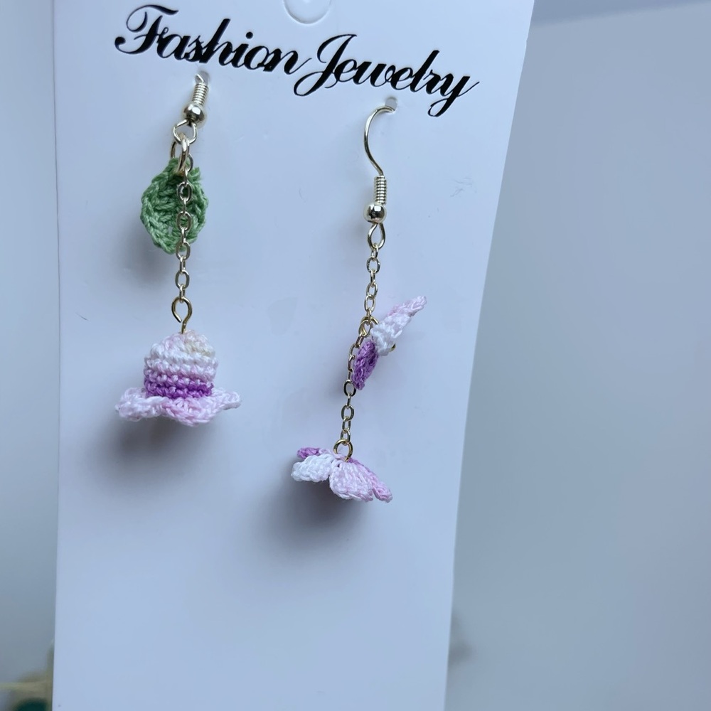 Micro Crocheted Asymmetrical Dangle Earrings - image 3